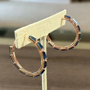 Blue Stone Gold Hoop Earrings